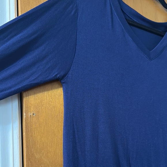 Navy Blue V-Neck Asymmetrical Women's Top - Picture 4 of 6